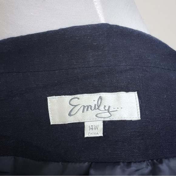 Vintage Emily… Navy Blue Linen Blend Single Button Lapel Blazer Jacket Size 14W - Picture 7 of 9